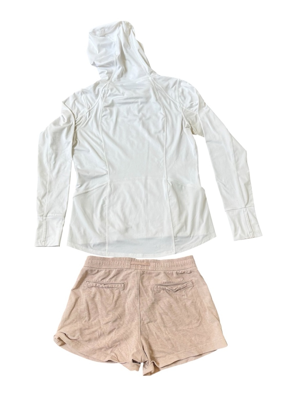 Athleta women’s white workout pullover neutral sweatshirt tie shorts set Sz 8 M - Picture 4 of 6